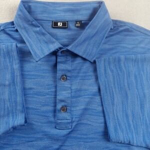 FJ (Footjoy) Mens Blue Short Sleeve Wavy Stripe Golf Polo Shirt – Size L